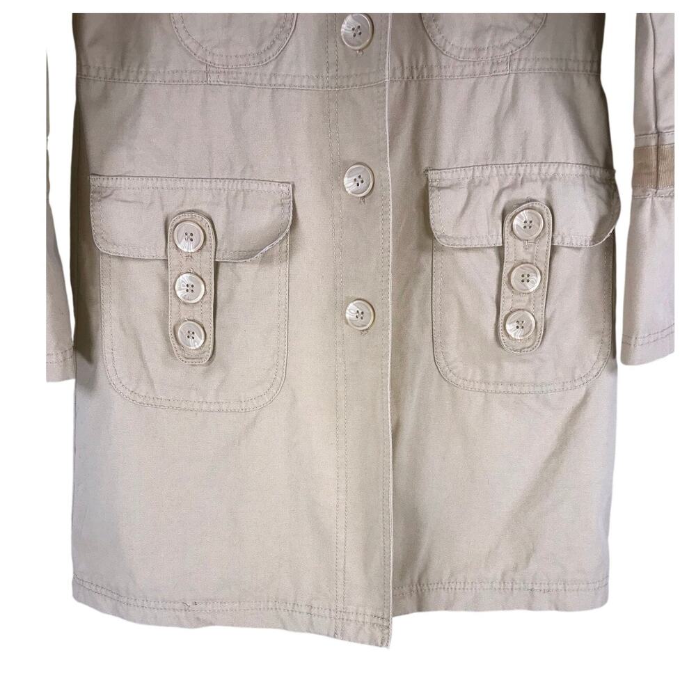 Tulle Trench Coat Women’s Medium Khaki Utility Cargo Cotton Vintage Inspired - Picture 4 of 9